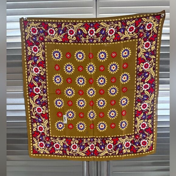 YSL Yves Saint Laurent Silk Floral Patterned Scarf - Picture 1 of 6